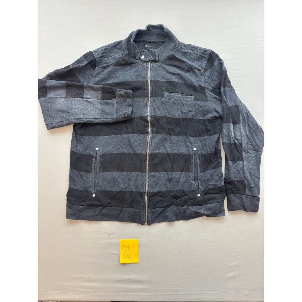 INC International Concepts Mens XL Gray Black Striped Full Zip Mock Neck Jacket